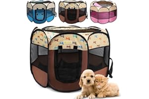 PIASHOW Parque para cachorros plegable para perros, caño para cachorros, tejido Oxford, parque impermeable para perros, conejos, cobayas, gatos, para interior o exterior, 73 x 73 x 43 cm, café