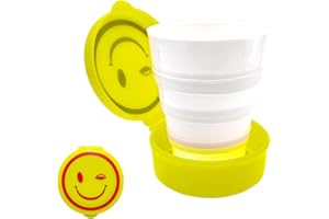 BULLTEK Składany plastikowy kubek podróżny bez BPA, składany i zamykany/rozkładany, wielokrotnego użytku, nadaje się do biwakowania, podróży, piknik na świeżym powietrzu, piesze wycieczki (żółty)