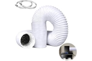 XMSHYODSM 4inch x 10ft (3M) Air Conditioning Hose Ducting Tumble Dryer Vent Hose, Aluminium 100mm Ducting, Wide Long Flexible Aluminium PVC Air with 2 Clamps for Extractor Fan Tumble Dryer(White)