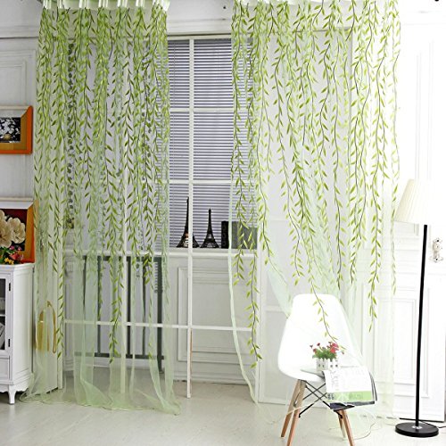 Generic Weidenzweige Pflanze Muster , Transparente Voile Vorhänge Vorhang Volant für Fenster Hochzeit im Sommer Dekoration – Grün, 200 x 100cm - 2
