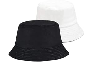 SEFIRST 2 Pcs Bob Chapeau de Soleil en Coton Homme Femme, Pliable Anti-UV Chapeau de Pêcheur Casquettes Visières Respirants Bucket Hat Été pour Outdoor Camping Voyage Randonnée Plage (Noir, Blanc