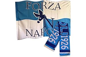 NARAMAKI® Bandera y bufanda del Nápoles - Bandera de 90 x 150 cm con trabilla para barra + bufanda 20 x 120 cm Nápoles - Tifoseria Campeonato de Fútbol (Bandera de 60 cm + Bufanda Nápoles)