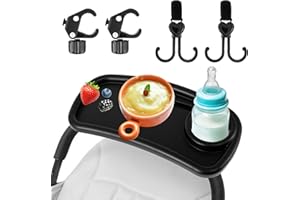 DEUSON Kinderwagen Tablett,Kinderwagen Snack Tablett mit Getränkehalter,Snack Tray Kinderwagen,Abnehmbare und Verstellbare Schnalle,für die Meisten Kinderwagen mit Armlehnen