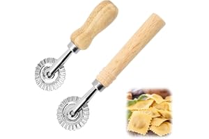 ChAusa 2 Pezzi Rotella Tagliapasta Taglia pasta Fresca Rotella Ravioli per Ravioli con Manico in Legno Tagliaravioli Pizza Merletto per Casa e Cucina tortellini(12.8×4 cm+16×4 cm)