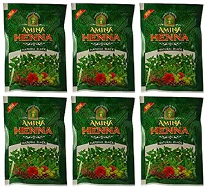 Amina Henna Natural Black Organic Herbal Based black hair color Powder, 25 g (Pack of 6)