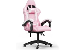 bigzzia Gaming Chair, Ergonomic Video Game Chairs with Pillow and Lumbar Support (Without Heated Cushion, Pink)