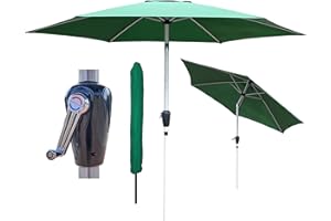 GlamHaus Garden Parasol Tilting Table Umbrella, UV40+ Protection, 2.7m, Includes Protection Cover, Crank Handle, Gardens and Patios - Robust Aluminium, Sand, Green, Cream, Grey, Khaki