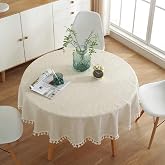 meioro Round 100cm Tablecloth Solid Color Tassel Tablecloths Cotton Tablecloth Suitable for Home Kitchen Decoration Various Sizes