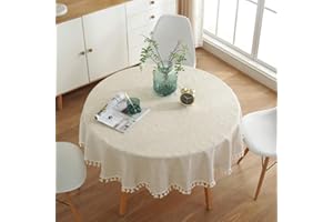 meioro okrągły obrus w jednolitym kolorze, obrusy z frędzlami, obrus bawełniany, pokrowiec na stół, wielofunkcyjny obrus do użytku wewnątrz pomieszczeń i na zewnątrz