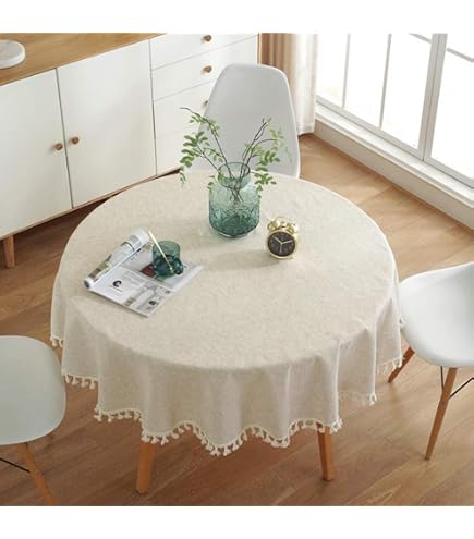 Insun Runde Tischdecke Mit Spitzenrand – Baumwolle-Leinen, Waschbar, Staubdicht, Beige/khaki, 160 Cm Ø, Für Wohnzimmer & Garten