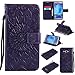 Produktbild Lonchee Samsung Galaxy J7 Leder Wallet Tasche Brieftasche Schutzhülle , Sonnenblumen geprägten Muster Design Hochwertige PU Leder Folio Tasche Case Hülle im Bookstyle mit Standfunktion Kredit Kartenfächer (lila)