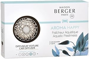 Maison Berger Diffuseur Voiture Parfumé – Clip Métal 4,5 cm avec Recharge Incluse, Fabrication Française – Clip Grille Aération – Jusqu’à 4 Semaines de Diffusion (Aroma Happy)