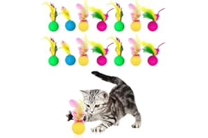 ZHYUAN 12 pezzi,Palline giocattolo per gatti,Kitten Palla Colorata,Palla per gatti con piuma,Giocattoli per Gatti Palline con Piuma Arcobaleno,Gattino domestico palla di schiuma colorata