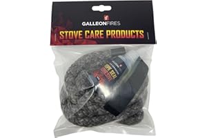 GALLEON FIRES 14mm x 2m Soft Stove Rope for Stove Door Stockton,Replacement Rope Pack, Black Rope Seal kit (with 50ml Super Seal)