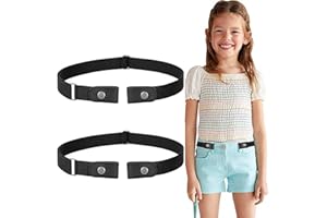 FYHJNC 2-Pack Black Kids Elastic No-Buckle Waistband – Stretchy Comfort Belt for Boys & Girls, Adjustable Invisible Belt for Jeans, Pants & School Uniforms (3cm Wide)
