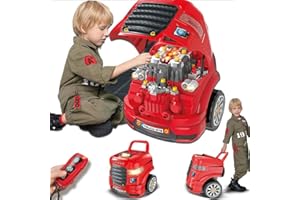 BAKAJI Officina Meccanica Macchina Elettrica da Costruire Giocattolo Bambini Gioco Costruisci la Tua Auto con Luci e Suoni Maniglione a Spinta e Chiave Elettronica rosso