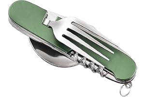 EACHPT Cubiertos para Cámping Plegable Cubiertos Plegables De Acero Inoxidable Combinación De Cubiertos Portátiles y Abridor De Cucharas Adecuados para Caminatas al aire libre Picnic Viajes