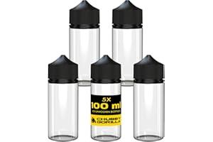 Chubby Gorilla V3 100ml PET Einhorn Plastikflaschen für Flüssigkeiten, Öle und E-Liquid - Leere Tropfflaschen - 5X 100ml (durchsichtige Flasche mit schwarzem Deckel)