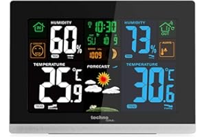 Technoline WS 6462 Funkwetterstation, Innentemperatur, Außentemperatur, Luftfeuchte, Luftdruck, Tendenzanzeige, Farbdisplay, Funkuhr, Mondphasen hochglanz-schwarz,quer