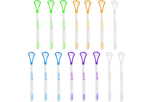 TOATELU Lot de 15 gratte-langue souples : gratte-langue, gratte-langue, brosse à langue, pour lutter contre la mauvaise haleine et nettoyer la langue - Emballage individuel - Couleur aléatoire