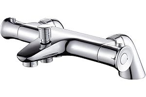 kisimixer Mitigeur Baignoire Thermostatique,avec Bouton de SéCurité à 38 °Mitigeur Thermostatique Bain Douche,Robinet Thermostatique pour Baignoire,Chromé,Laiton