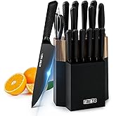 HOBO 15 Teiliges Schwarz Küchenmesser set mit Holzblock, Messer block set mit Antihaftbeschichtung, Professionelles, aus Deut