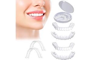 JUXINE 2 Pairs False Teeth Instant Veneers Dentures Fake Teeth Braces Whitening Cosmetic Tooth Covering Snap on Smile Teeth Cosmetic Veneers Teeth Temporary Dentures Top and Bottom