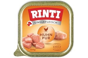 Rinti - Singlefleisch | Nassfutter für Sensible, ausgewachsene Hunde mit 100% Hühnerfleisch. Alleinfutter in Schälchen ohne Getreide, Kohlenhydrate und künstliche Zusätze | 10x150g Huhn Pur