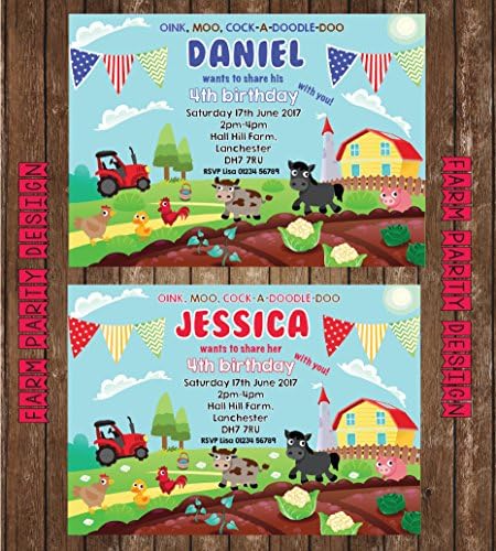 10 Farm Animal Personalised Party Invites Farm Yard Birthday Invitations