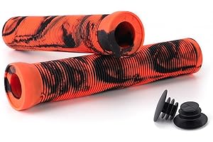 WILITTO Scooter Grips Bike Handlebar Grips with Bung Ends, Soft Rubber Flangeless Handlebar Grips Mountain Bike Handles Grips For Stunt Scooters, MTB, BMX Urban Bike, Tricycle, Wheel Chair