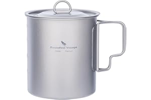 iBasingo Titanium Mug Tea Coffee Water Cup Camping Pot Lightweight Tableware with Lid & Foldable Handle Outdoor Indoor Picnic Daily Portable Drinkware