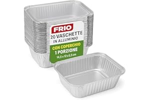 FRIO - 20 Aluminium Einweg-Schalen mit Deckel 14,5x12x5 cm | Portionsschalen für Ofen & Gefrierschrank | Ideal für Arbeit, Schule, Reisen, Catering & Take-away, Grau