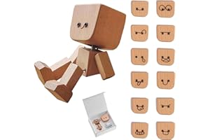 JINGEGECOME Shaking Feet Woodens Doll,Shaking Wooden Man Figurine with 12PCS Magnetic Expressions, Handmade Shaking Feet Wooden Car Dashboard Decorations, Creative Wood Desktop Decor.