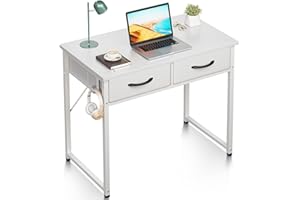 ODK Biurko z 2 szufladami, małe biurko z uchwytem na słuchawki, 80 x 40 x 78,7 cm Biurka biurowe, stół biurowy do salonu, biura domowego, biały