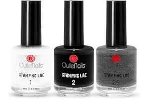 ON OUTLET NAILS Pack 3 Stamping Lac/Stamping Lac 15ml / Silver + White + Black/Nail Stamping Deco/Decoración Uñas