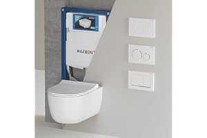 Hänge WC Spülrandlos 54cm Weiß Glanz I WC Komplettset Geberit Sigma20 I Wand WC randlos I Softclose WC Sitz I Geberit Duofix UP-Element 112cm