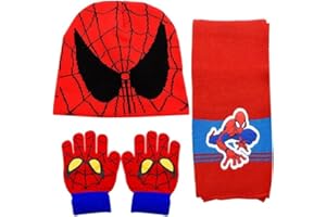 FISAPBXC Spiiderman Winter Kindermütze Handschuhe Schal Set, Supperhero Beanie Mütze und Handschuhe Set Wintermütze Kleinkinder Wintermütze mit Bommel Strickmütze Mädchen Jungen Warme Strickmütze für 2-7Jahren