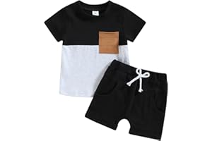 XEADOFFUBIO Baby Jungen Sommer Kurze Hosen Outfits Patchwork Sportanzug Kurzarm Rundhals Kontrast Farbe T-Shirt+Elastische Taille Kurzehose Jungen Loungewear Set Summer Tracksuit