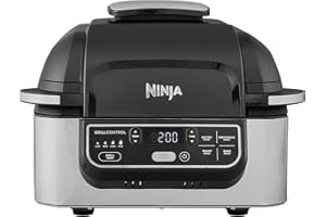 Ninja Foodi Health Grill & Air Fryer 5.7L with Cyclonic Air Technology, 5-in-1, Air Fry, Grill, Bake, Roast, Dehydrate, Dishwasher Safe Parts, Cleaning Brush, Black/Silver AG301UK