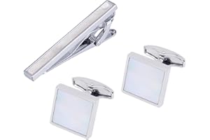 Jonwo Gemelli quadrati in madreperla per cravatta, gemelli da uomo, in argento e oro, gemelli con clip, per matrimoni, feste, compleanni, anniversari