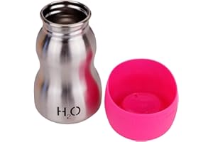 H2O4K9 Stainless Steel Dog Water Bottle and Travel Bowl, Small, 270 ml, Perfect Pink