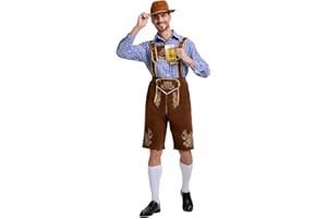 Beeoecm Oktoberfest Herren Outfit, Deutsch Bayern Oktoberfest Kostüm Herren Bayerische Kleidung Set mit Abnehmbarem Lätzchenträger, Hemden, Kniesocken und Bayerischen Filzhüte