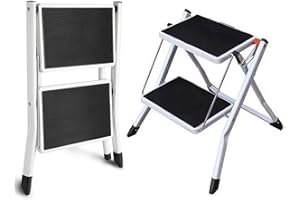 FEIDAK 2 Step Stool 2 Step Ladder Heavy Duty Steel Portable Folding Step Stool Holds up to 150kg with Anti-Slip Rubber Feet Lightweight for Home Kitchen Office