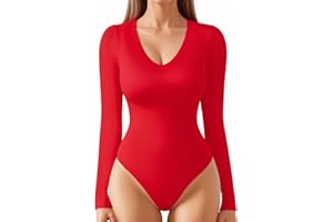 ALGALAROUND Body de manga larga con cuello en V, doble forro, de manga larga, para mujer, camiseta de manga larga, elegante, sexy, body superior