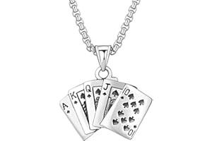 KONFEN Collier Pendentif Homme, Chaine Pendentif Poker en Acier Inoxydable pour Homme Femme, Poker ACE Cordon Necklace Men Pingente avec Strass, Bijoux Cadeau d'anniversaire pour Garçons Hip Hop