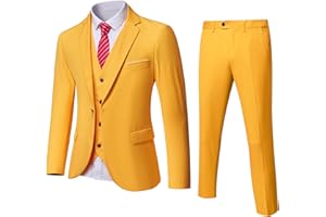YND Traje de 3 piezas de ajuste delgado para hombre, un botón sólido chaqueta chaleco pantalones con corbata