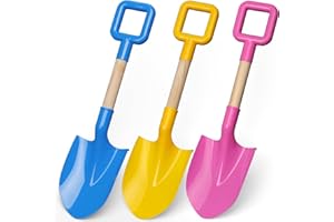 DILABNDA Pelles de plage pour enfants, pelle à sable en plastique ABS de 40 cm de long avec manche en bois durable pour tout-petits adultes bac à sable neige, ensemble d'outils de jardin pour creuser, 3 pièces
