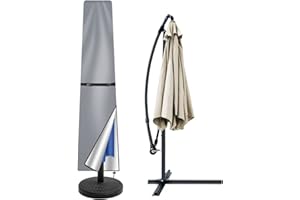 Teynewer Parasol Cover Waterproof, Straight Parasol Protective Covers with Telescopic Pole and Zipper Fit for 2 to 3 m Large Umbrella Patio Parasol Weatherproof UV-Anti Windproof, Grey