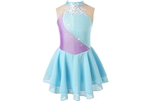 TiaoBug Maillot de Patinaje Artístico para Niñas Competición Vestido Lentejuelas de Baile Leotardo con Falda Tul Body Ballet Disfraz de Baile Actuación