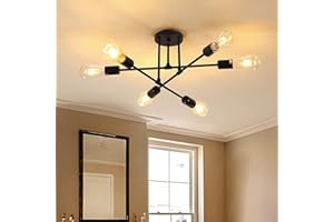 OTREN Lampy sufitowe żyrandol przemysłowy, 6 lamp sufitowych Lampa sufitowa Vintage Sputnik E27/LED/Edison do salonu kuchni sypialni korytarza max 60 W, czarny (bez żarówki)